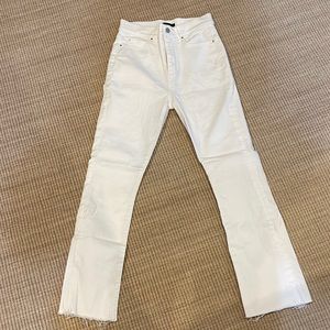 Ann Taylor The Boot Crop Denim White Jeans high waist frayed hem stretch size 0